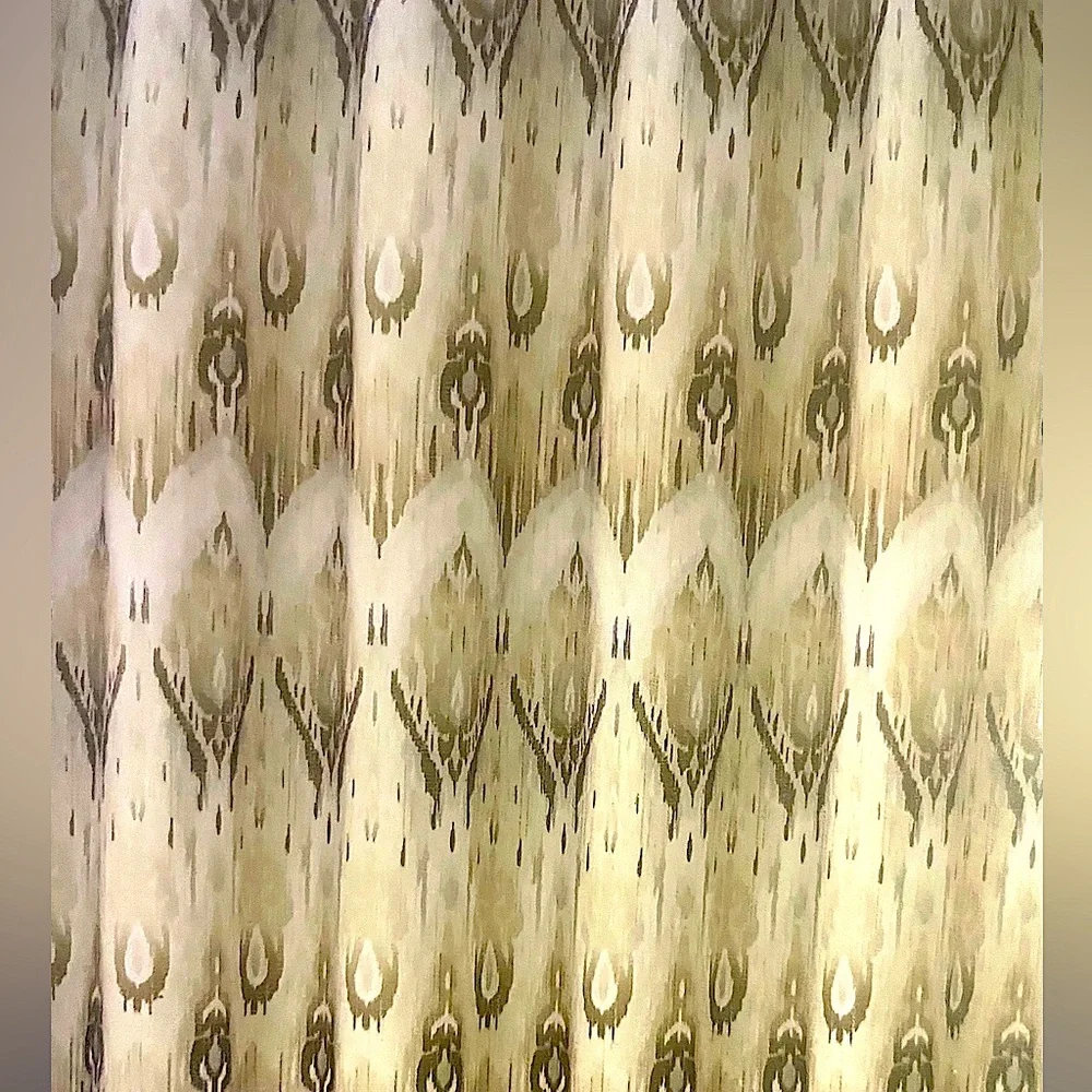 14-pc Shower Curtain Bath Set IKAT DROPS Tan Brown Liner Curtain Hooks NEW NWT